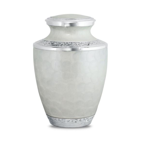 White Floral Adult Brass Urn