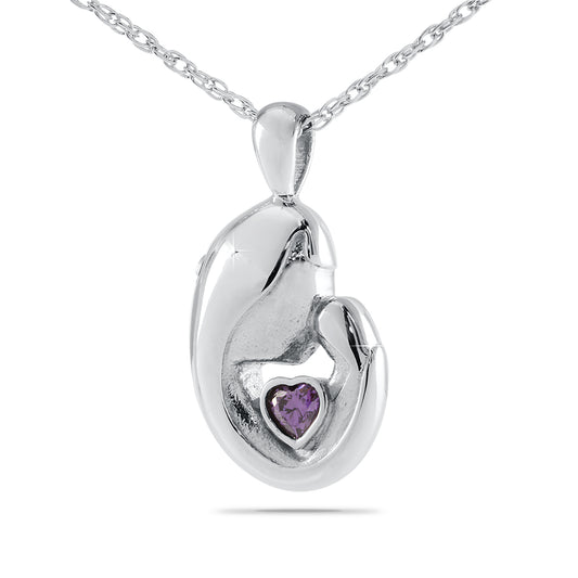 Mother's Love Purple Stone Steel Keepsake