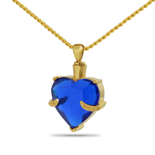 Aqua Blue Pendant Gold Steel Crystal Keepsake