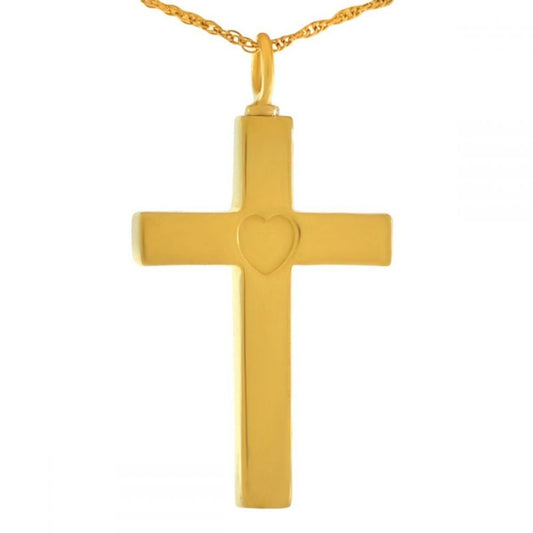 Heart In a Cross Gold Steel Keepsake